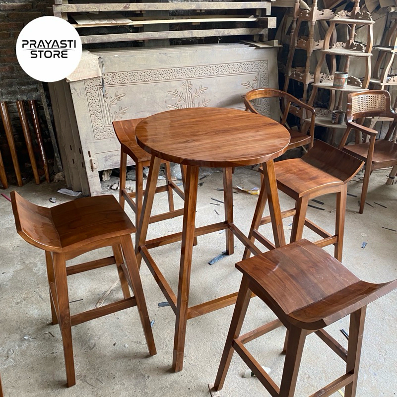 Meja makan bar 4 kursi jati Meja makan bar cafe kayu jati Meja makan bar bahan kayu jati