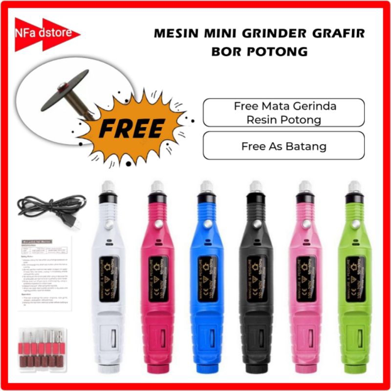 Bor Mini Ukir + Mata Gerinda Potong + AS Mandrel