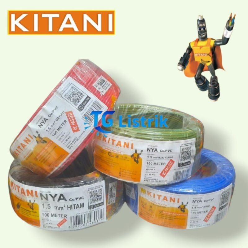 KITANI NYA Kabel Listrik NYA 1,5mm Panjang 100 meter Kabel Tunggal/Engkel