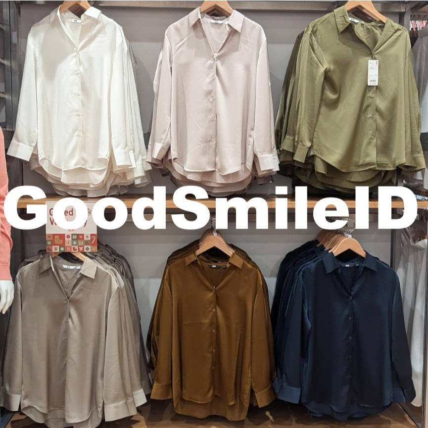 SALE Women Blus Satin Wanita Lengan Panjang Kemeja Blouse UNIQLO