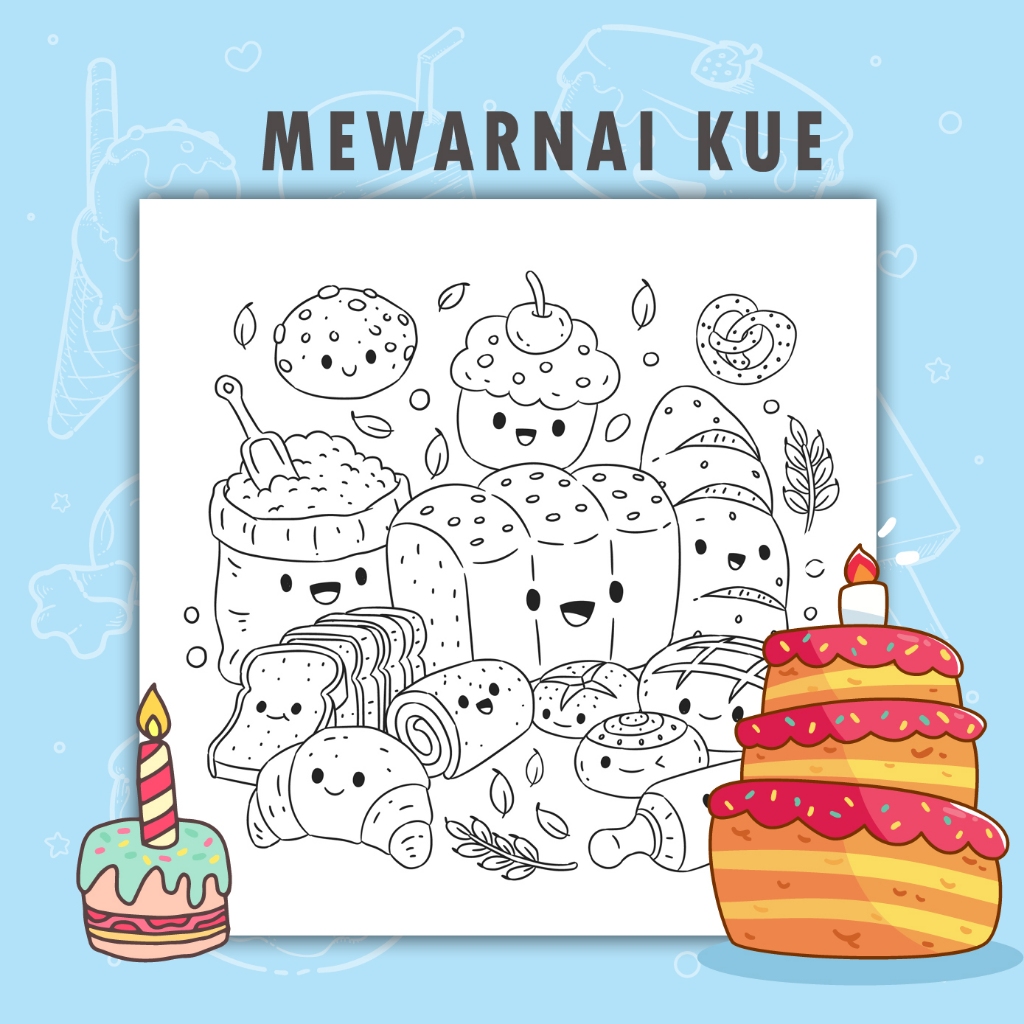 

25 Lembar A5 | Kertas Mewarnai Tema Kue | Kertas Mewarnai Isi 25 Gambar Berbeda