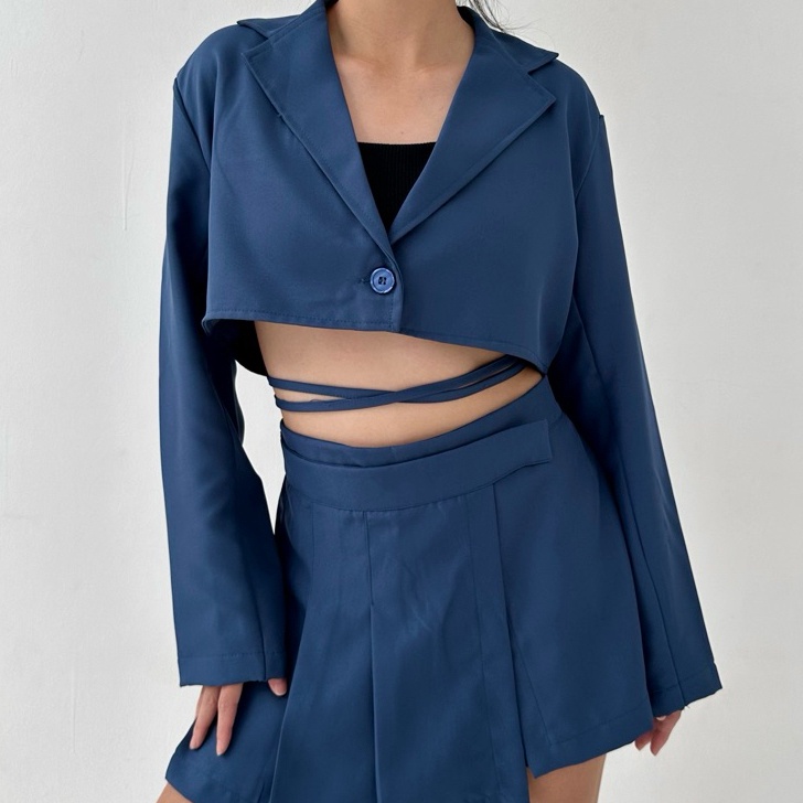 Promo RONA CROP BLAZER  Atasan Crop Outer Blazer Wanita Luaran Top Murah Tali Baju Lengan Tangan Pan