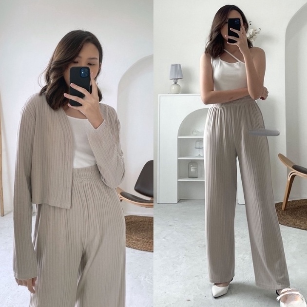 Set Casey Premium Knit CardiPants  Setelan Wanita Crop dan Celana Kulot