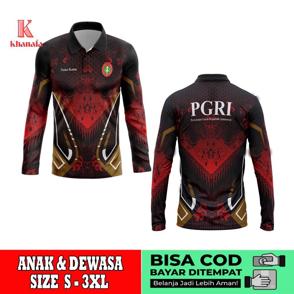 Kaos Polo | Baju pgri | Kaos Polo Batik PGRI | Baju Guru Batik PGRI | Kaos Polo Motif Batik PGRI Ful