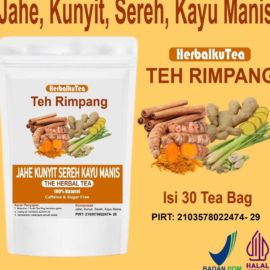 

TEH JAHE KUNYIT SEREH KAYU MANIS GINGER TURMERIC LEMONGRASS CINNAMON TEA HerbalkuTea