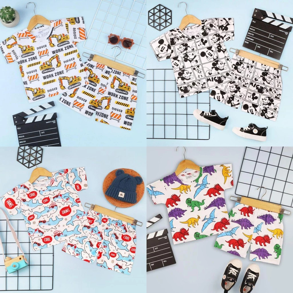 Setelan Baju anak Owlet Celana pendek/ Baju Tidur Piyama motif karakter