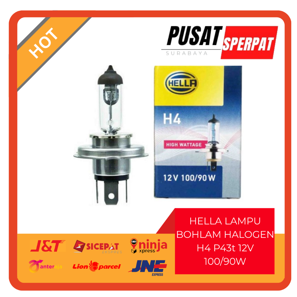 HELLA - Lampu Bohlam Halogen Hella H4 P43t 12V 100/90W (harga/pcs)