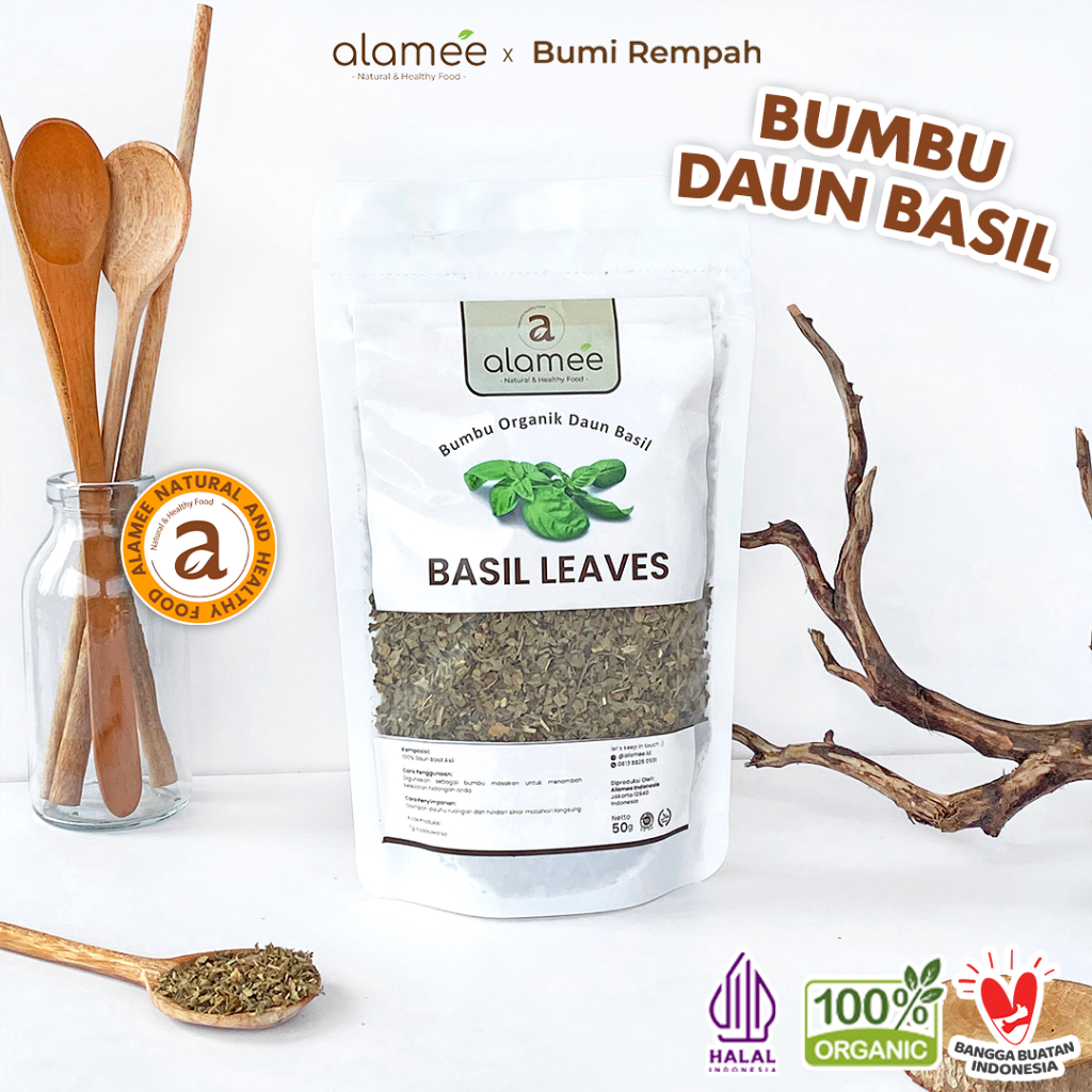

ALAMEE Daun Basil Kering Bumbu Masak Kering Dapur Dried Leaf Murni Asli Masakan Instan Organik 50gr