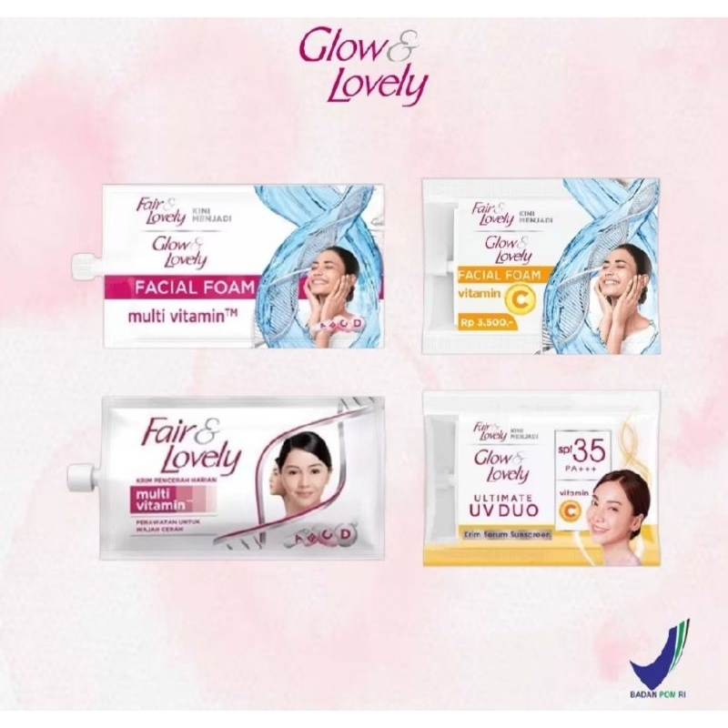 Glow & Lovely Cream Sachet 6pc, Glow & Lovely Sunscreen SPF35 || Fair & Lovely Cream dan Fair & Love