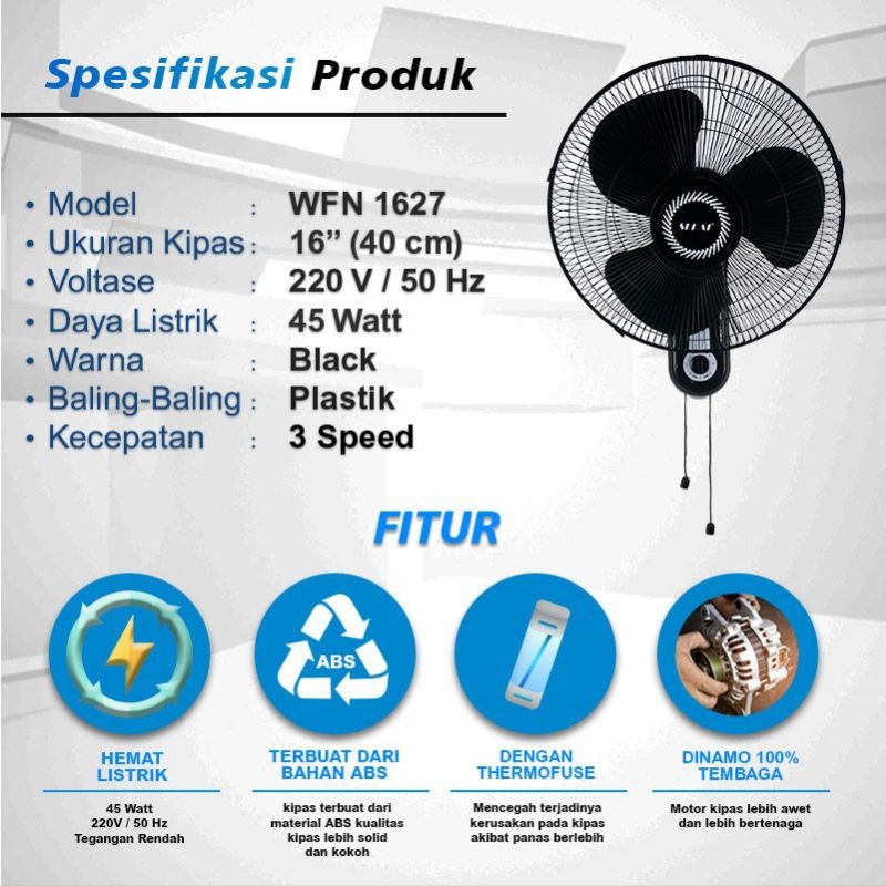 Kipas Angin Dinding SEKAI 16inch WFN 1627