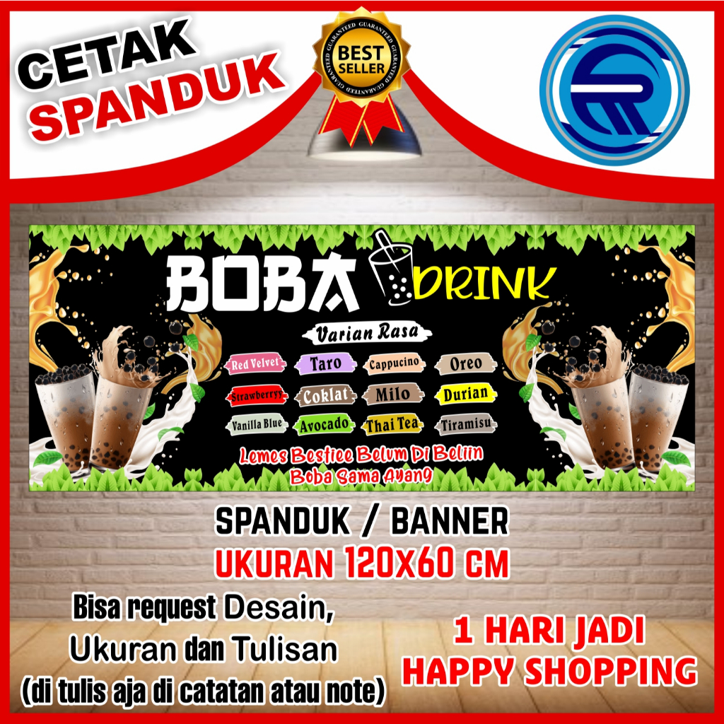Spanduk Banner UKuran 120x60 CM Spanduk Banner Minuman Boba Banner Spanduk Boba Varian Rasa Bisa Cus