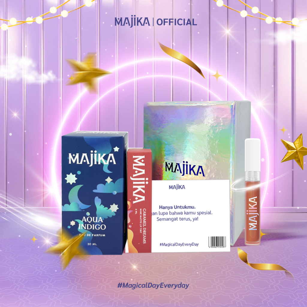 MAJIKA Aura Kit Gift Box |KADO ULANG TAHUN|HANYA UNTUKMU|SELAMAT | [Aqua Indigo EDP + Lip Tint Caram