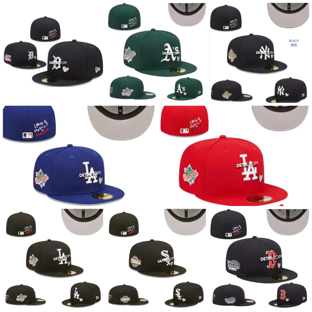 Topi Detroit Tigers SOX Boston A's Black White World Series Hustle Game Build Up Fitted Cap Logo Bor