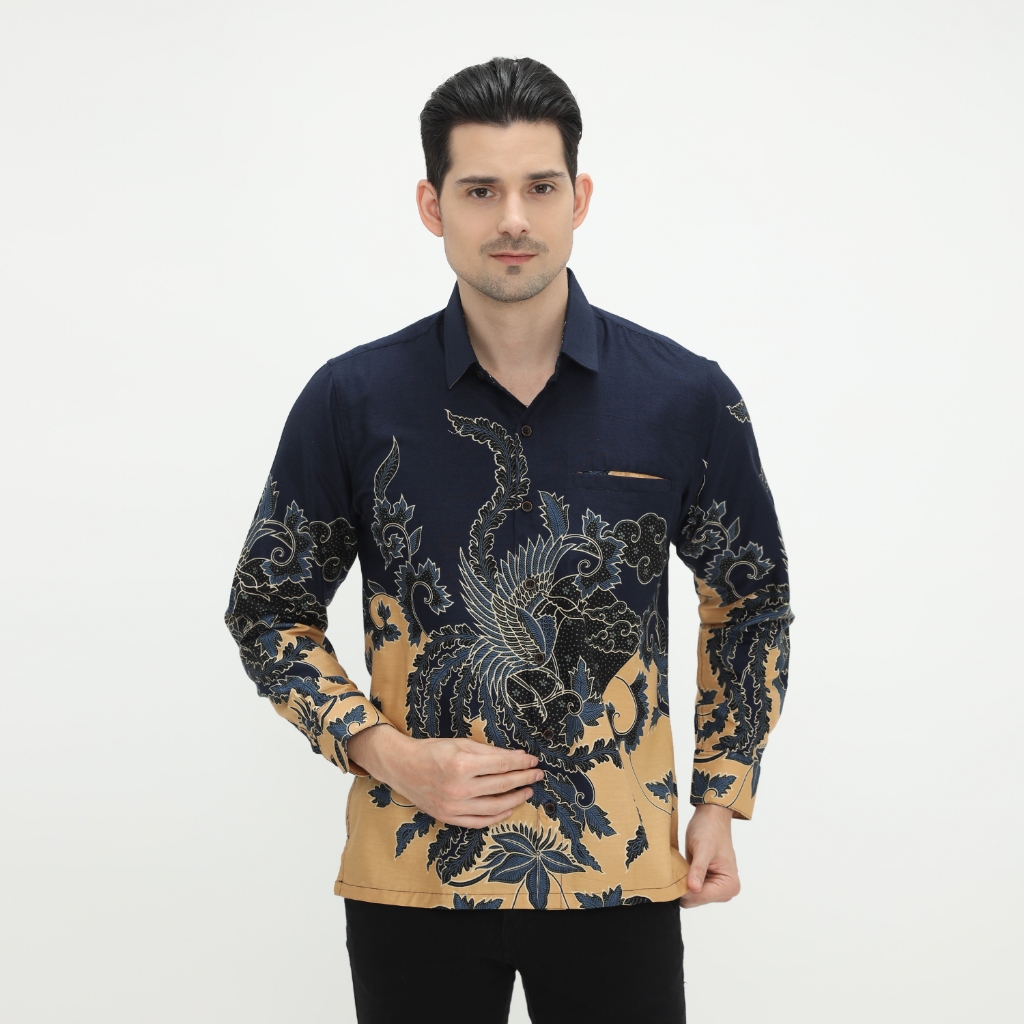 LUIGI RICCIO Kemeja Batik Pria Modern Regular Size Formal Kerja Kantor New Arrival Navy Series