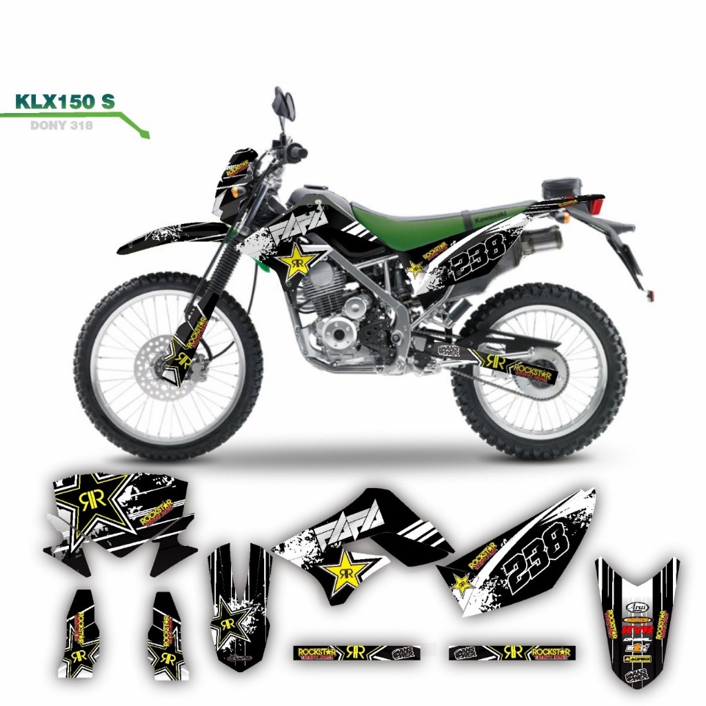 decal keren stiker full body klx 150 s variasi striping motif rockstar hitam list putih