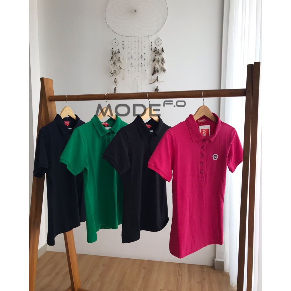 P-shirt ladies Kenzo Flowers White 96686 - Kaos Polo Wanita - Atasan Wanita Lengan Pendek