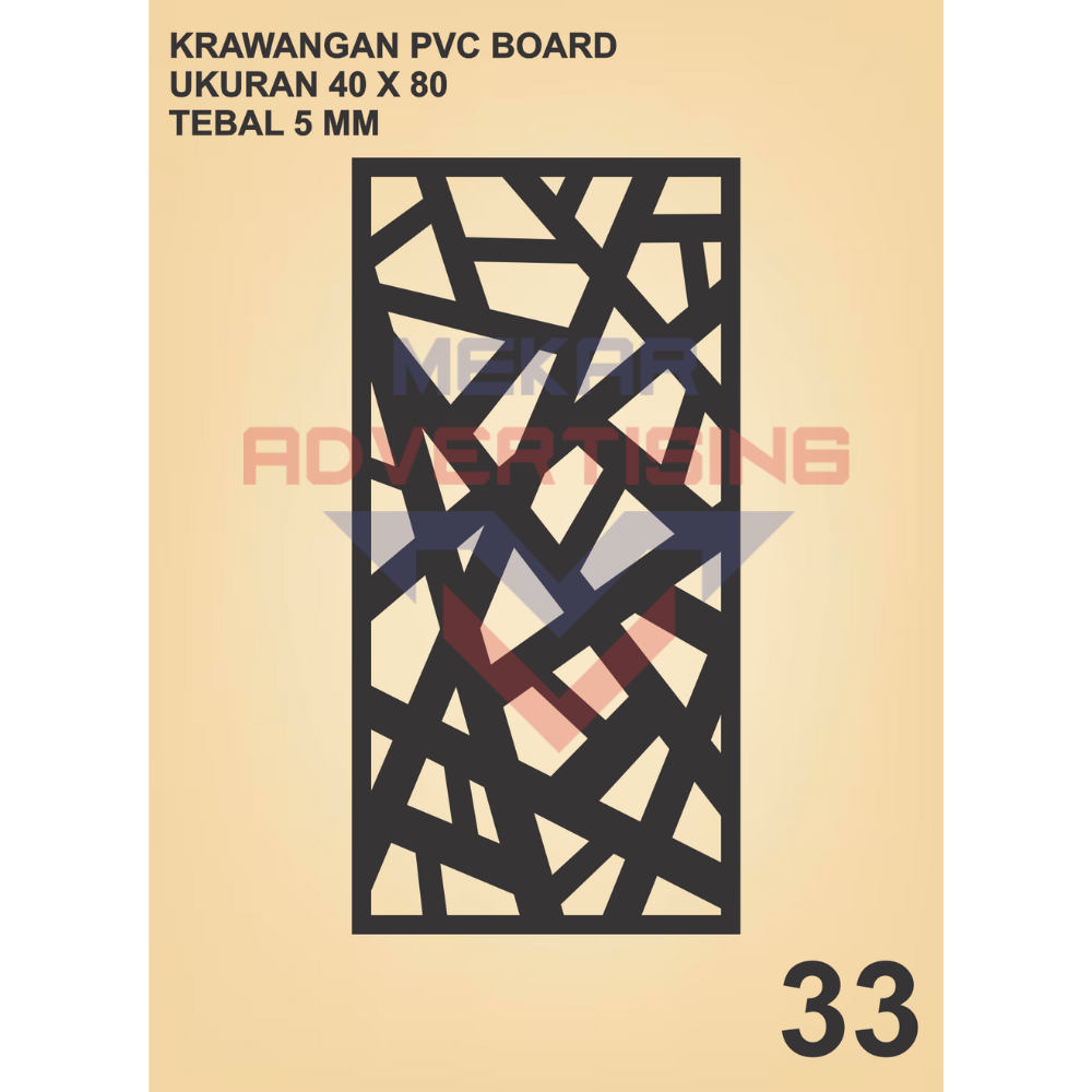 KRAWANGAN PVC BOARD HITAM  / ORNAMEN PVC FOAM BOARD HITAM TEBAL 5MM MODEL 33 UKURAN 40X80