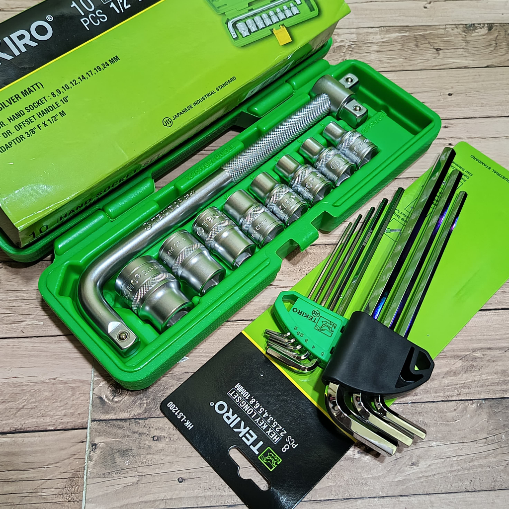 Kunci Shock Set Tekiro 10 Pcs Socket 8-24 Mm + Kunci L Tekiro Panjang 1 Set Lengkap - kunci set komp