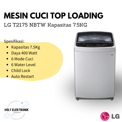 Mesin Cuci 1 Tabung LG T2175 NBTW 7.5Kg