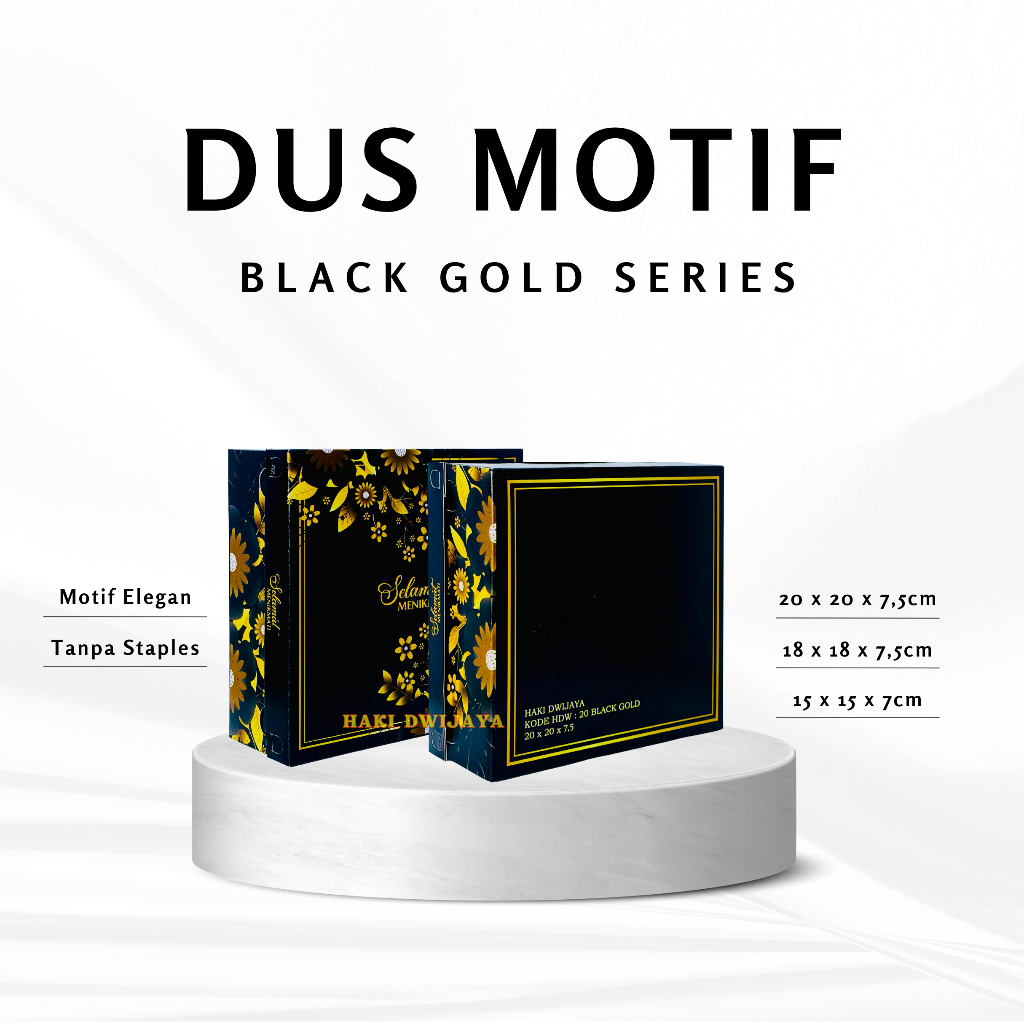 

[MIN 20Pcs] Dus Roti / Dus Kotak Nasi Snack Katering Ukuran 20, 18, 15cm - Motif Black Gold