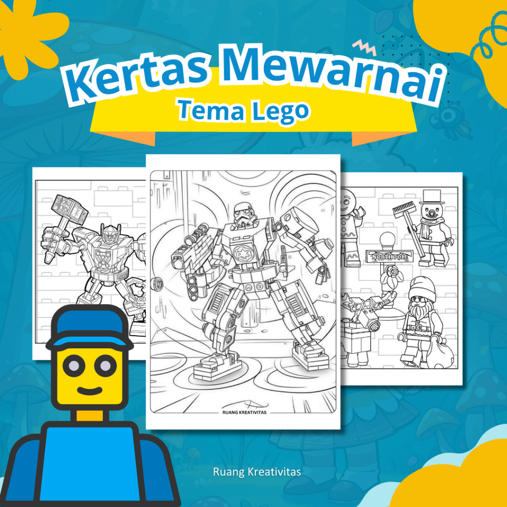 

KERTAS MEWARNAI ANAK TEMA Lego / KERTAS GAMBAR MEWARNAI UNTUK ANAK PAUD TK SD - A4 TEBAL