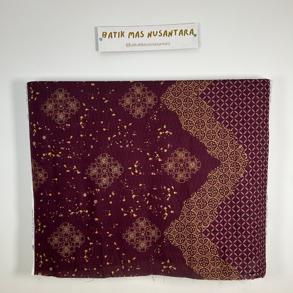 Kain Batik Katun Premium Motif Batik Motif Kembang Tumpal Maroon emas ( Per Meter )