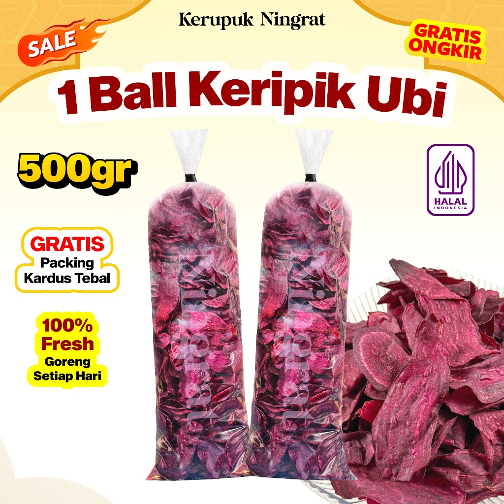 

1 BALL KERIPIK UBI UNGU 500GR GURIH RENYAH KETELA UNGU CEMILAN HALAL