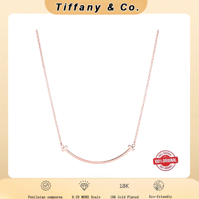 Kalung Emas,Kalung Tiffany Asli Smile Pendant Emas Rose 18K - Perempuan Luxury - Free Gift Box Resmi