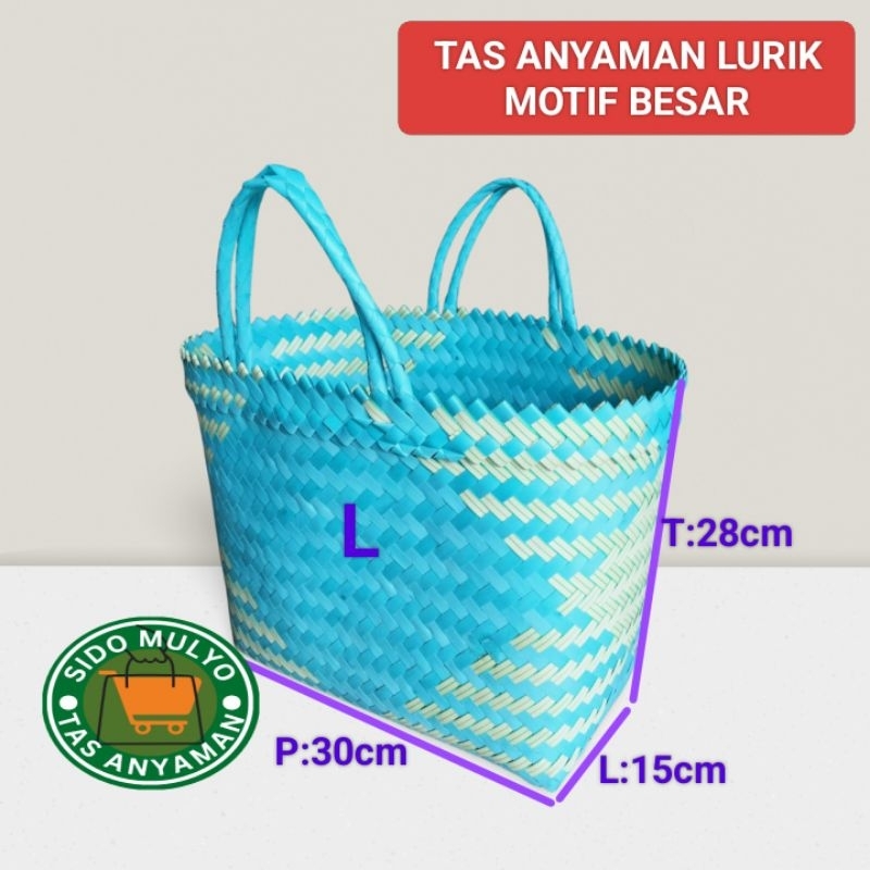 Tas Anyaman Plastik Besar lurik / Tas keranjang belanja besar untuk souvenir parchel sembako berkata