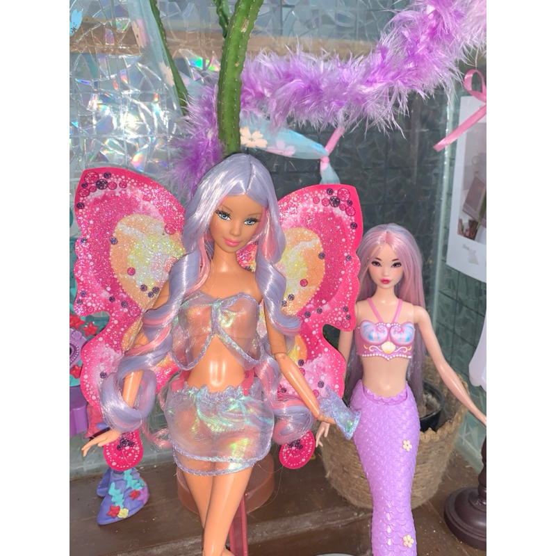 wig barbie reroot barbie rambut barbie kepala barbie lilac pink