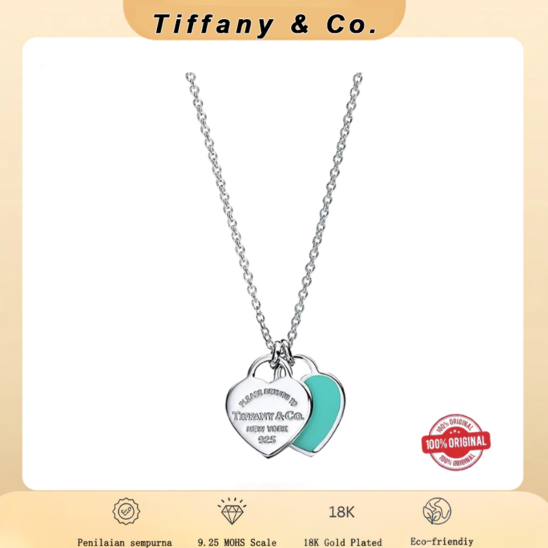"Kalung Wanita Tiffany & Co Original - Return to Tiffany Double Heart Tag Mini 925 Sterling Silver, 