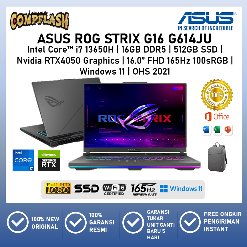 LAPTOP ASUS ROG STRIX G614JU I745J6GO RTX4050 6GB I7 13650HX RAM 16GB 512GB SSD FHD 165HZ