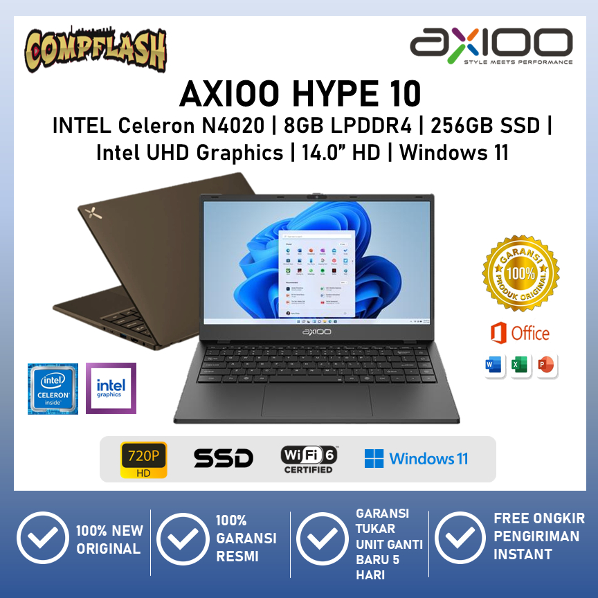 LAPTOP AXIOO HYPE 10 N4020 RAM 8GB 256GB SSD WINDOWS 10 14.0 HD GARANSI RESMI AXIOO 1 TAHUN