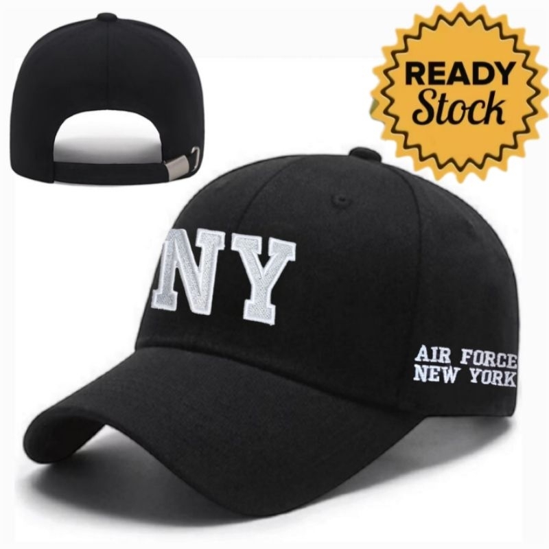 Topi Baseball NY hitam Black Gold Emas White Putih Loreng A Frame Bordir