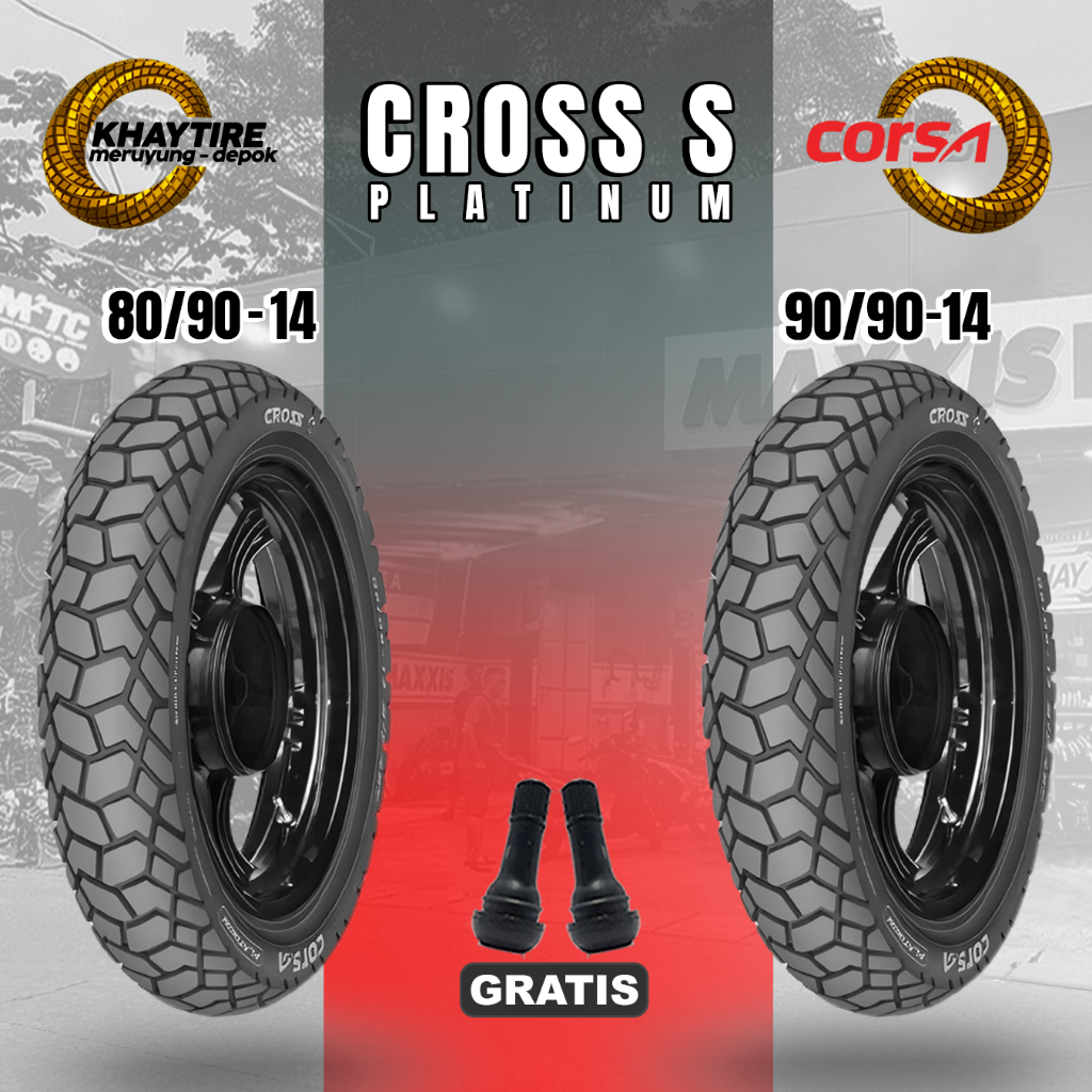 BAN MOTOR MATIC RING 14 CORSA CROSS S PLATINUM SATUAN DAN SEPASANG TUBELESS