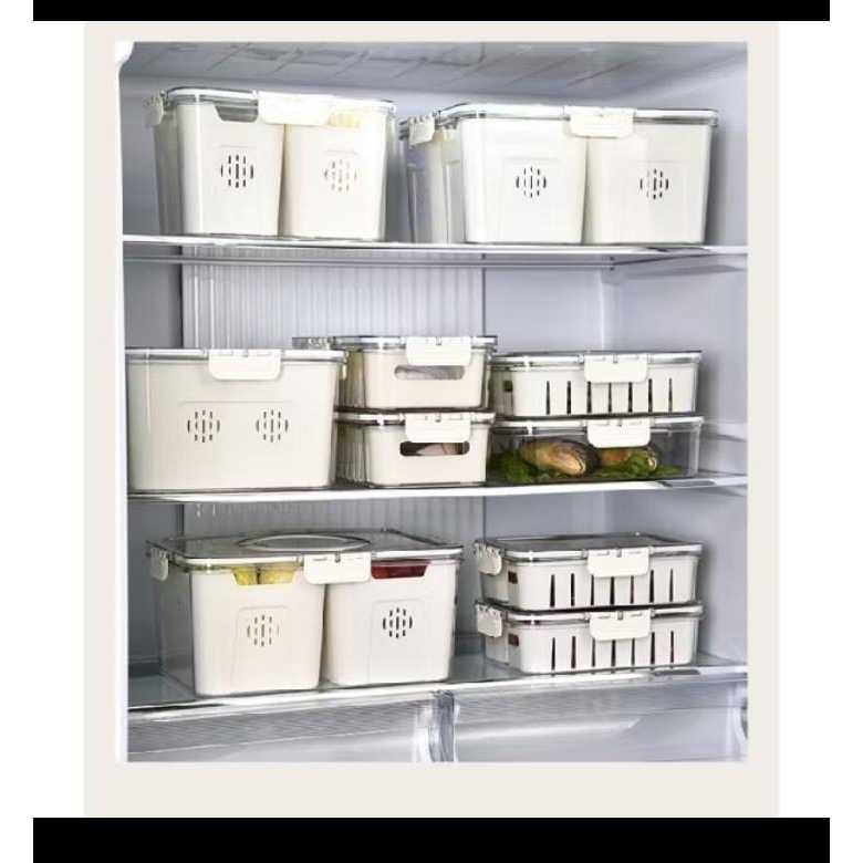 (Food Grade)Kotak Penyimpanan Makanan Sayur 8 SEKAT/Container Kulkas Dengan Saringan dan Tutup Trans