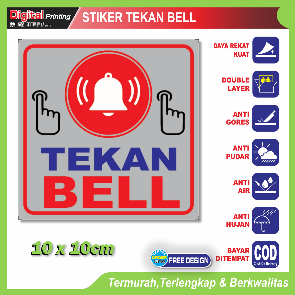 

Stiker tulisan tekan bell kotak informasi petunjuk kedatangan tamu sticker pintu pagar rumah toko