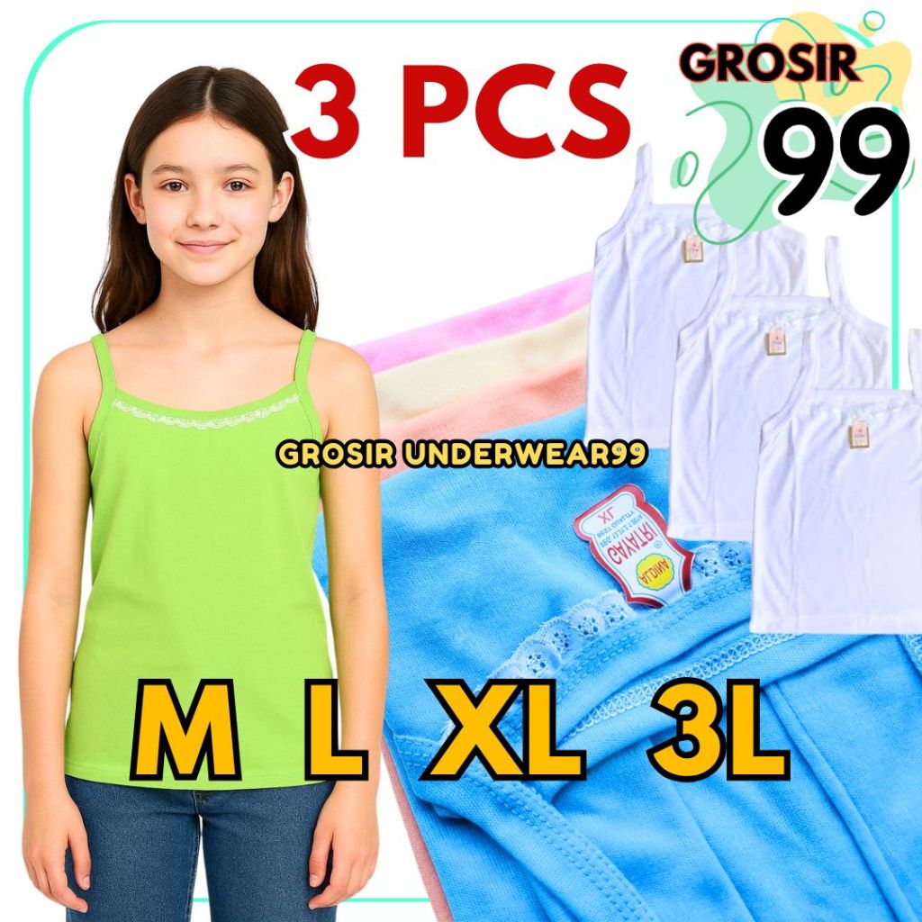 TERLARIS 3 Pcs Kaos Dalam Cewek - Singlet Anak Perempuan Renda dan Remaja GROSIR99