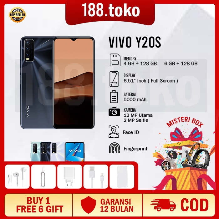 Handphone VIVO Y20S RAM 8GB 256GB 6.51-Inch Hp Smartphone 99% Baru