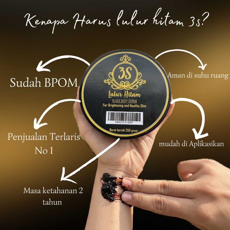 3S Lulur Hitam Black Body Scrub, 250 g
