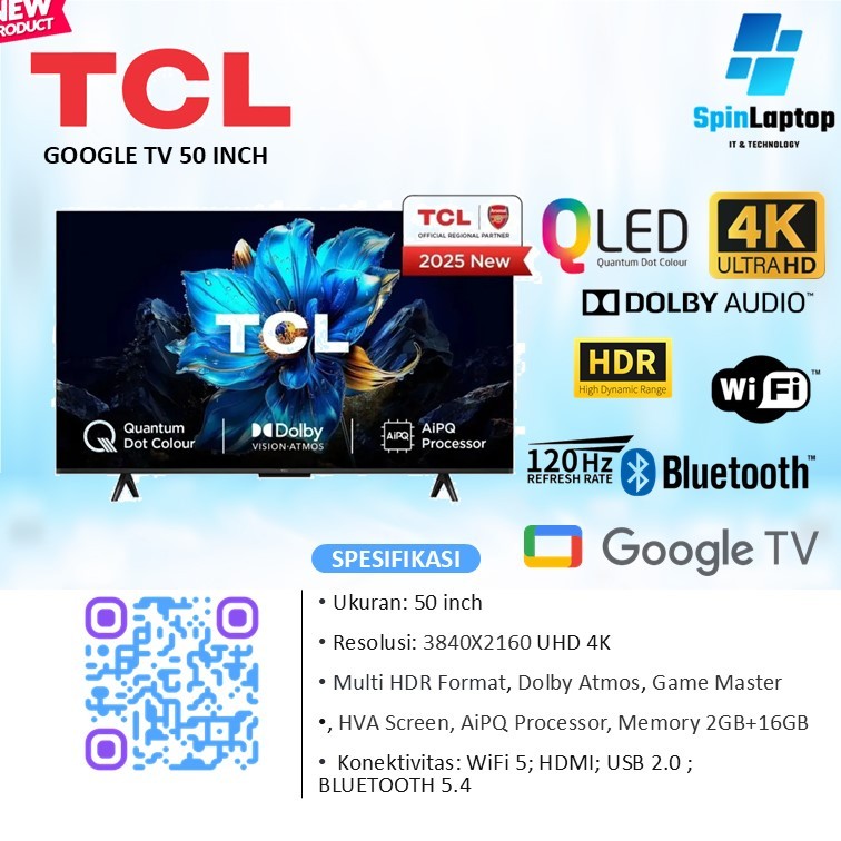 TCL GOOGLE TV 50 INCH QLED 4K | 120Hz Game Accelerator in FHD resolution | WIFI 5  Bluetooth - 50P7K