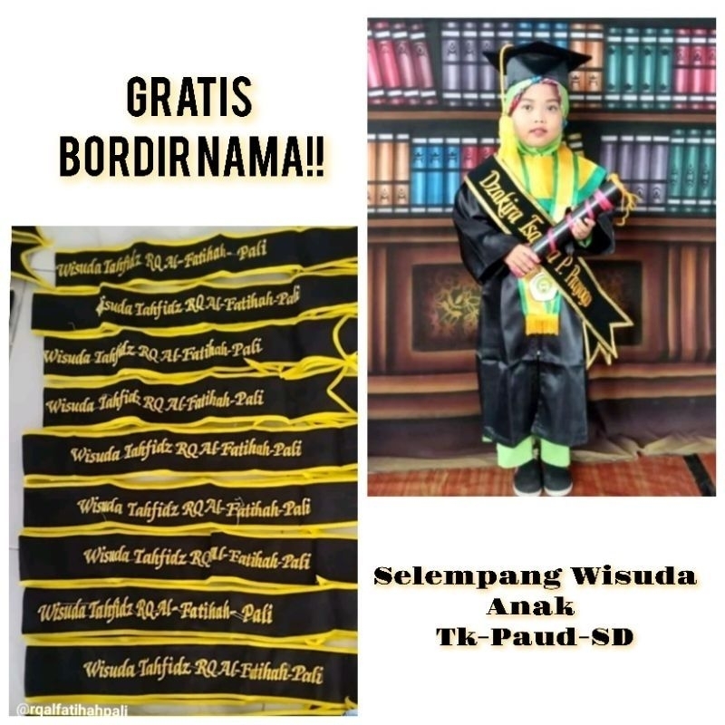 SELEMPANG WISUDA ANAK PAUD TK SD SELEMPANG ANAK FREE BORDIR NAMA