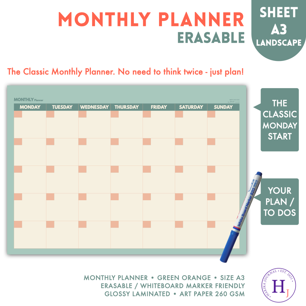 

Monthly Planner 1.0 | A3 | Kalender | Erasable / Tulis Ulang / Whiteboard