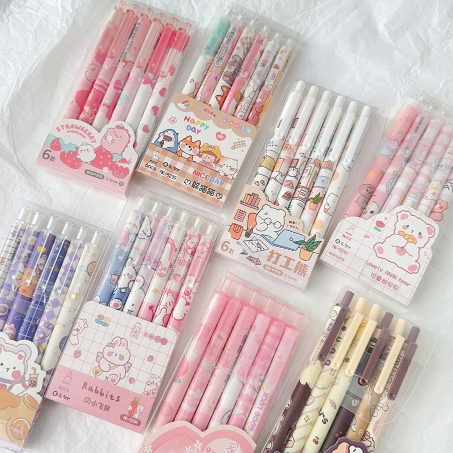 

Sikat Sekarang Hani 6Pcs Pulpen Gel Set Pulpen Aesthetic Tinta Hitam Pena Gel Pen Lucu Pink School Stuff Pulpen 1 Pack Stationery Korea Bolpoin Gel Pen Retractable Pen Alat Tulis Barang Aesthetic