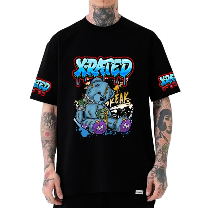 X-rated / / gambar depan/ Kaos pria / Kaos Hitam pria / kaos hitam gambar lengan / kaos hitam gambar