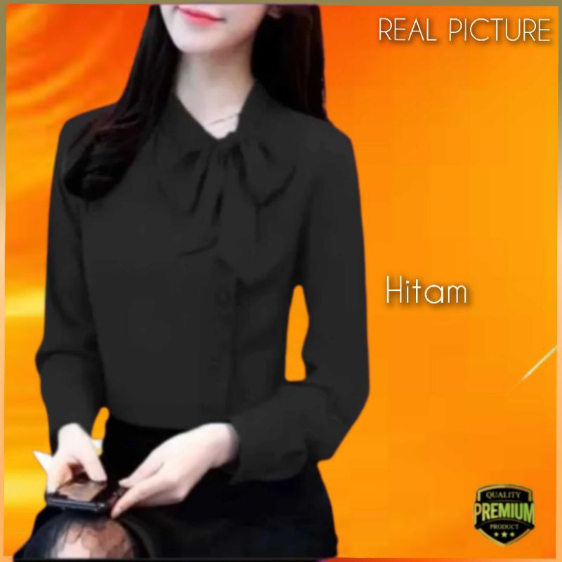 Atasan Wanita TM 7352 Baju Kemeja Blouse Kerja Elegan Korea Hitam