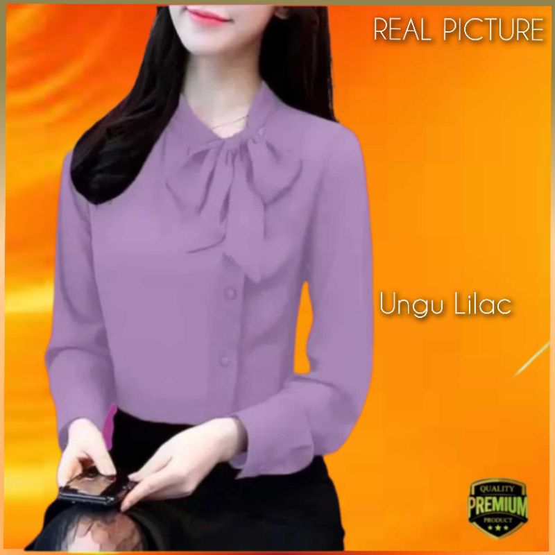 Atasan Wanita TM 7352 Baju Kemeja Blouse Kerja Elegan Korea Ungu Lilac