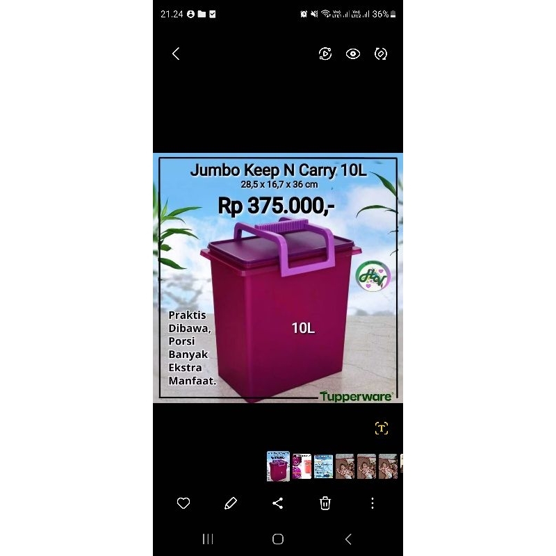 TUPPERWARE SEAL JUMBO KEEP AND CARRY 10L