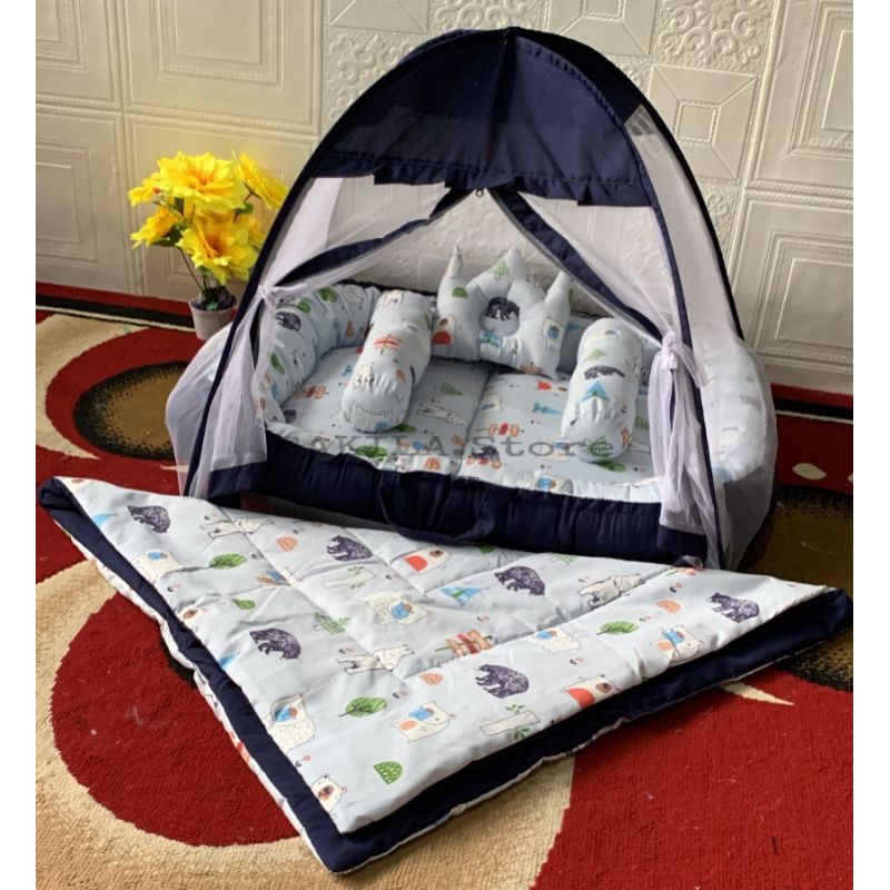 Kasur Bayi Serut Set Kelambu ( kasur bisa bolak balik ) Plus Badcover