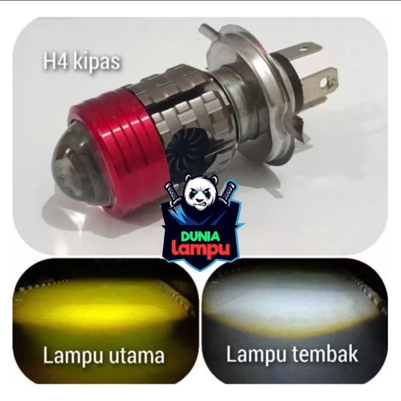Lampu Utama LED H4 - Lampu depan tipe Laser + Kipas Pendingin - Lampu utama Motor Putih Kuning